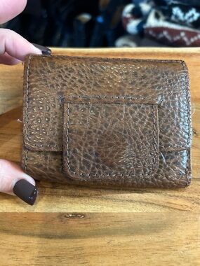Brown Textured Leather Compact Wallet